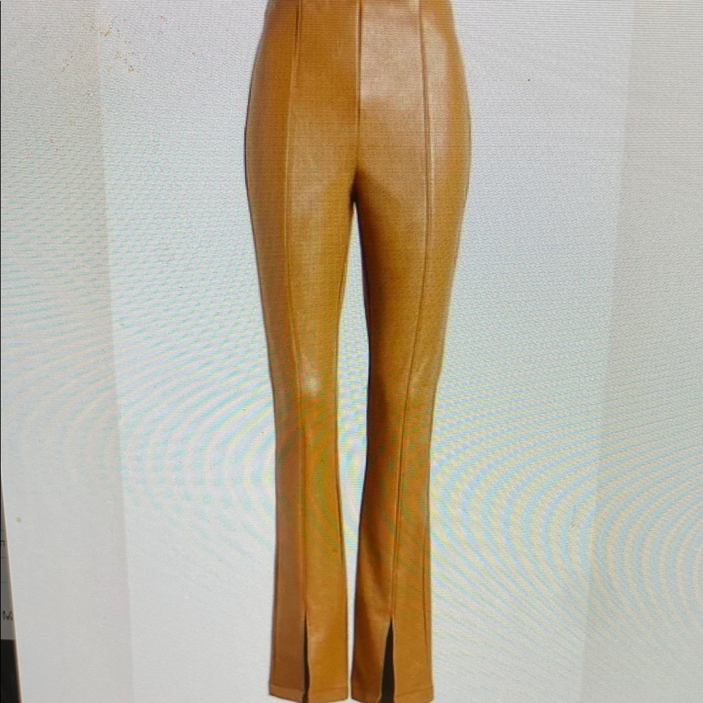 NWT Adela High Waist Front Slit Faux Leather Pants In Carsmel, Size XLarge